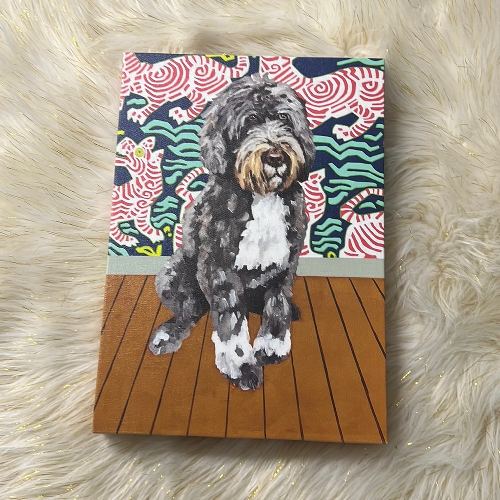 New! Dog Tales Winston Doodle 10x14” Canvas Art by Jay McClellan